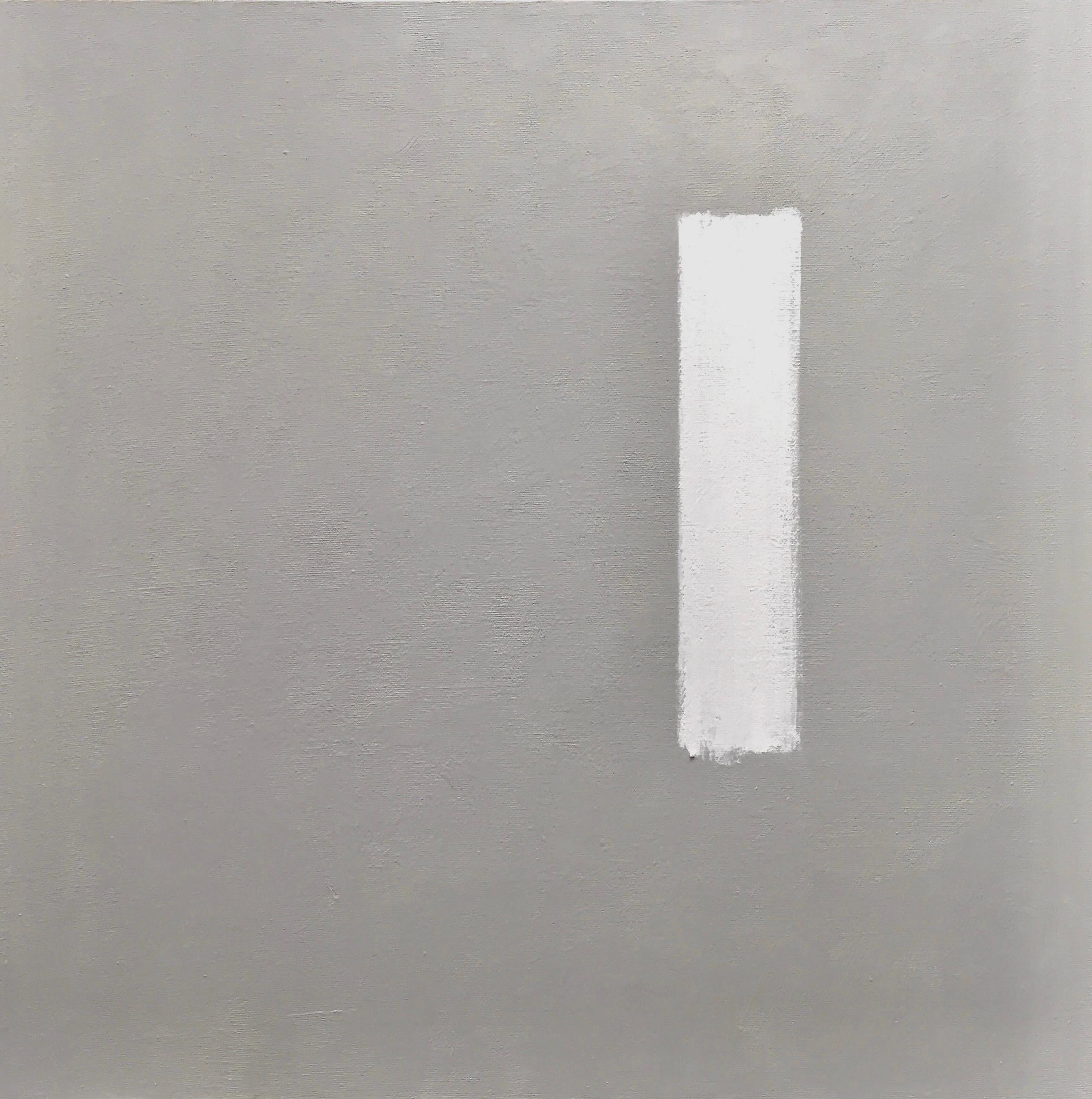 This modern, minimal, grey and white painting on canvas places emphasis on simplifying the composition. Layers of paint build up a quiet texture. Understated yet engaging, it invites the viewer to experience an immediate, purely visual response.