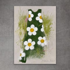 Sundress, 5"x7" Artwork On Paper, Green White Floral Daisy, Spring, Summer