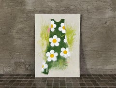 Sundress, opera d'arte originale su carta, Greene & Greene & Greene, vestito estivo con margherite e fiori