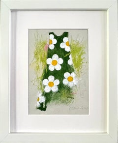 Vestido de Verano, 9 "x11" Obra de Arte Original en Papel, Vestido de Verano Floral Verde Blanco