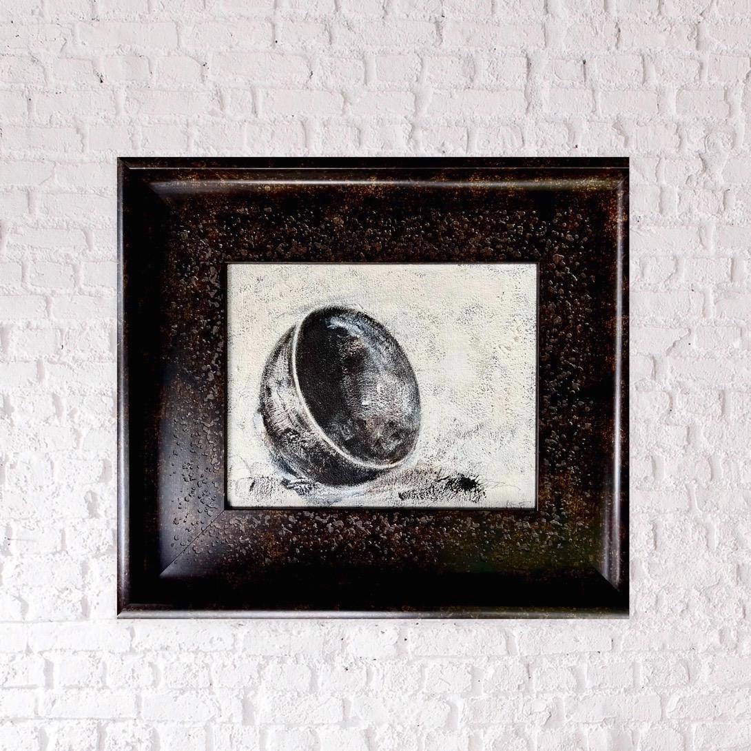 Super Bowl 1 - (16.5"x14.5" - Framed, Still Life Painting, Brown, Black, White) - Art by Andrea Stajan-Ferkul