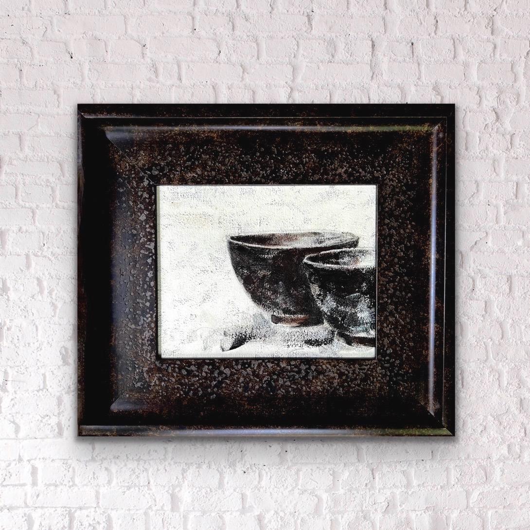 Andrea Stajan-Ferkul Still-Life Painting - Super Bowl 4 - (16.5"x14.5" - Framed, Still Life Painting, Brown, Black, White) 