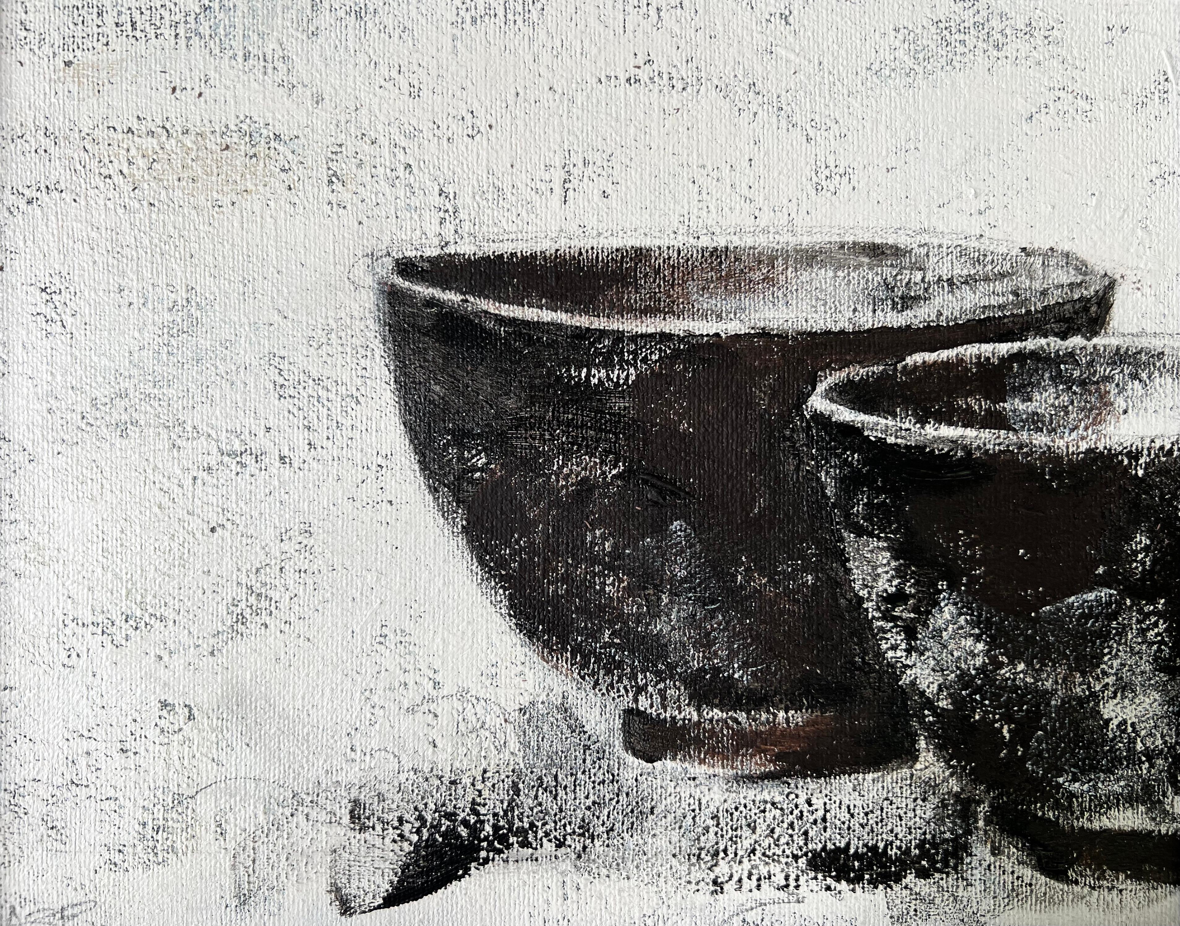 Super Bowls - 4 tableaux encadrés, séries de natures mortes, Brown, Black, White en vente 6