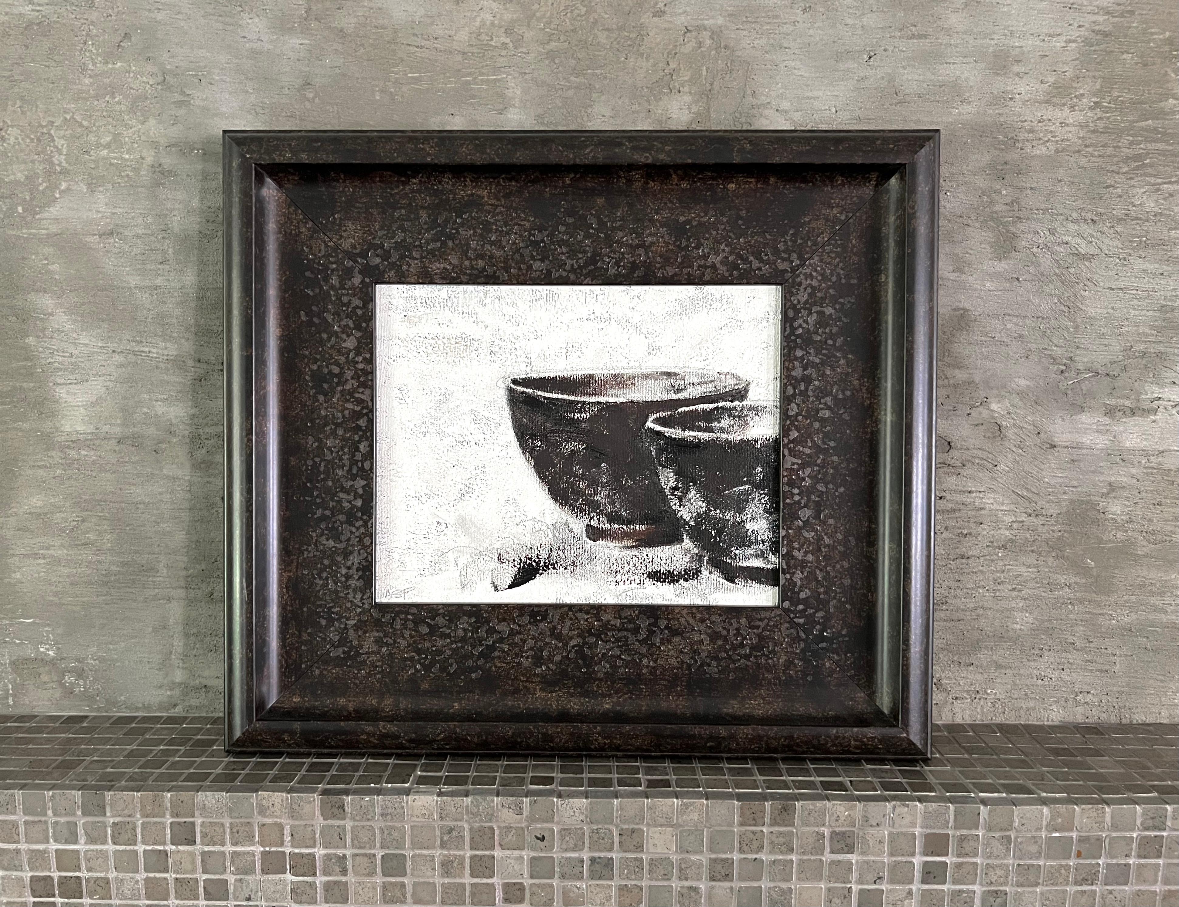 Super Bowls - 4 tableaux encadrés, séries de natures mortes, Brown, Black, White en vente 13