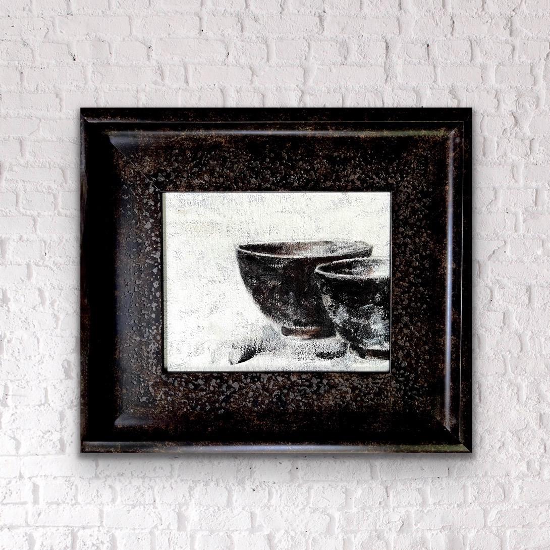 Super Bowls - 4 tableaux encadrés, séries de natures mortes, Brown, Black, White en vente 2
