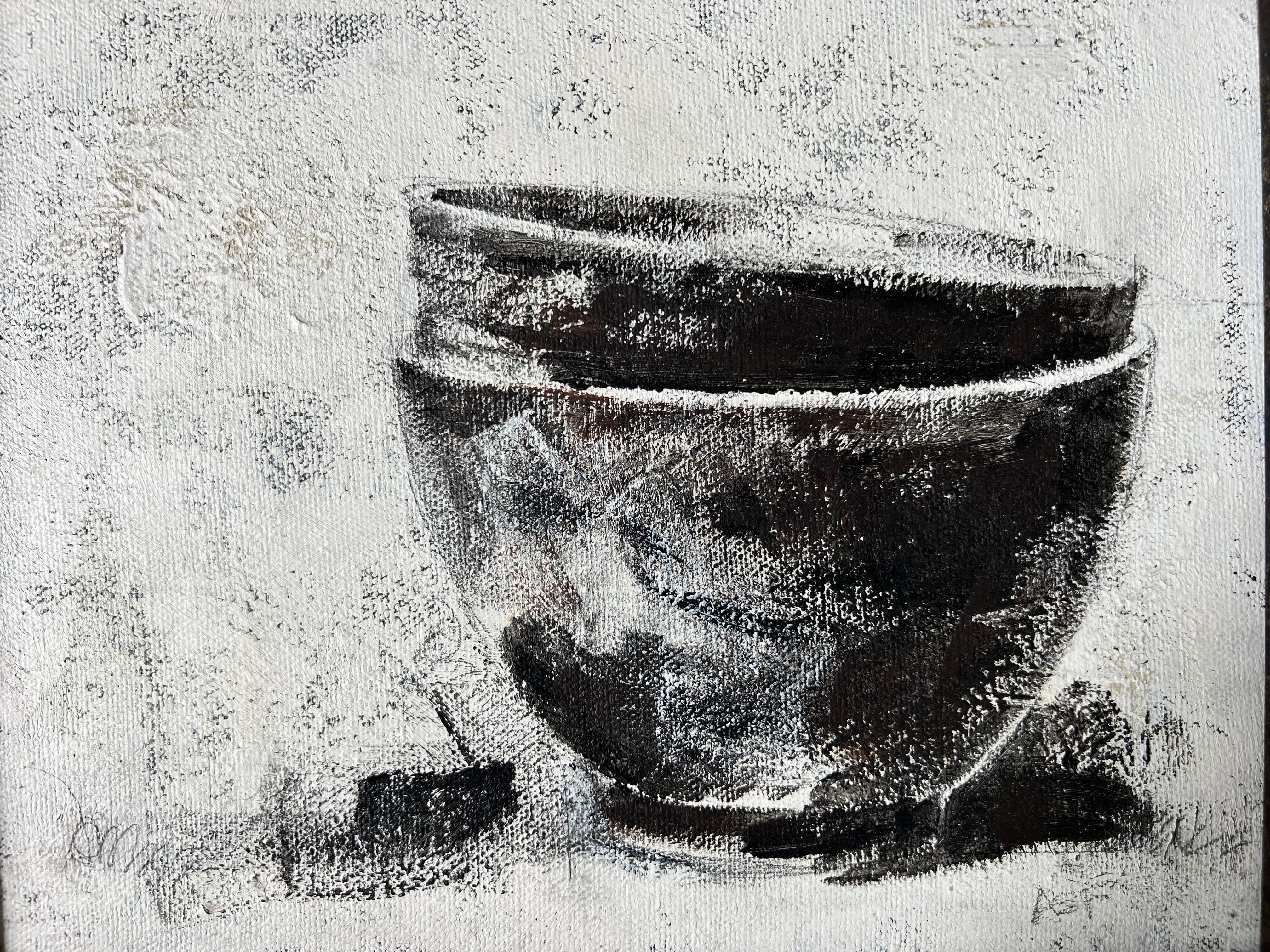 Super Bowls - 4 tableaux encadrés, séries de natures mortes, Brown, Black, White en vente 4