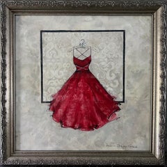Take Me Dancing #2, 14"x14", Original Dress Painting, Red, Framed Artwork, Women