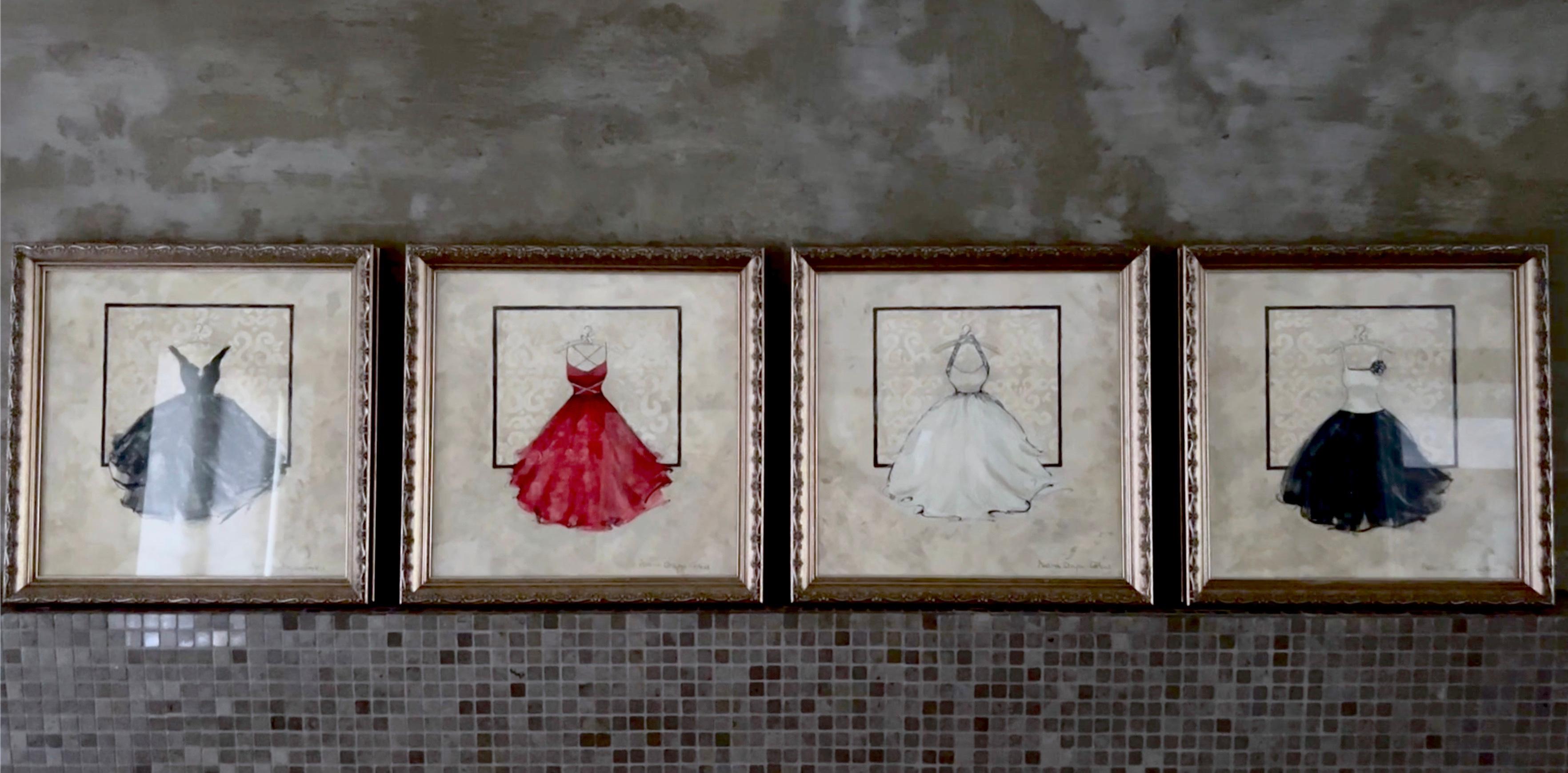 Llévame a Bailar, Serie De 4 Obras De Arte Originales, Vestidos Enmarcados 14 