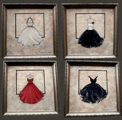 Take Me Dancing, Series Of 4 Original Artworks, 14"x14" Framed Dresses, Women