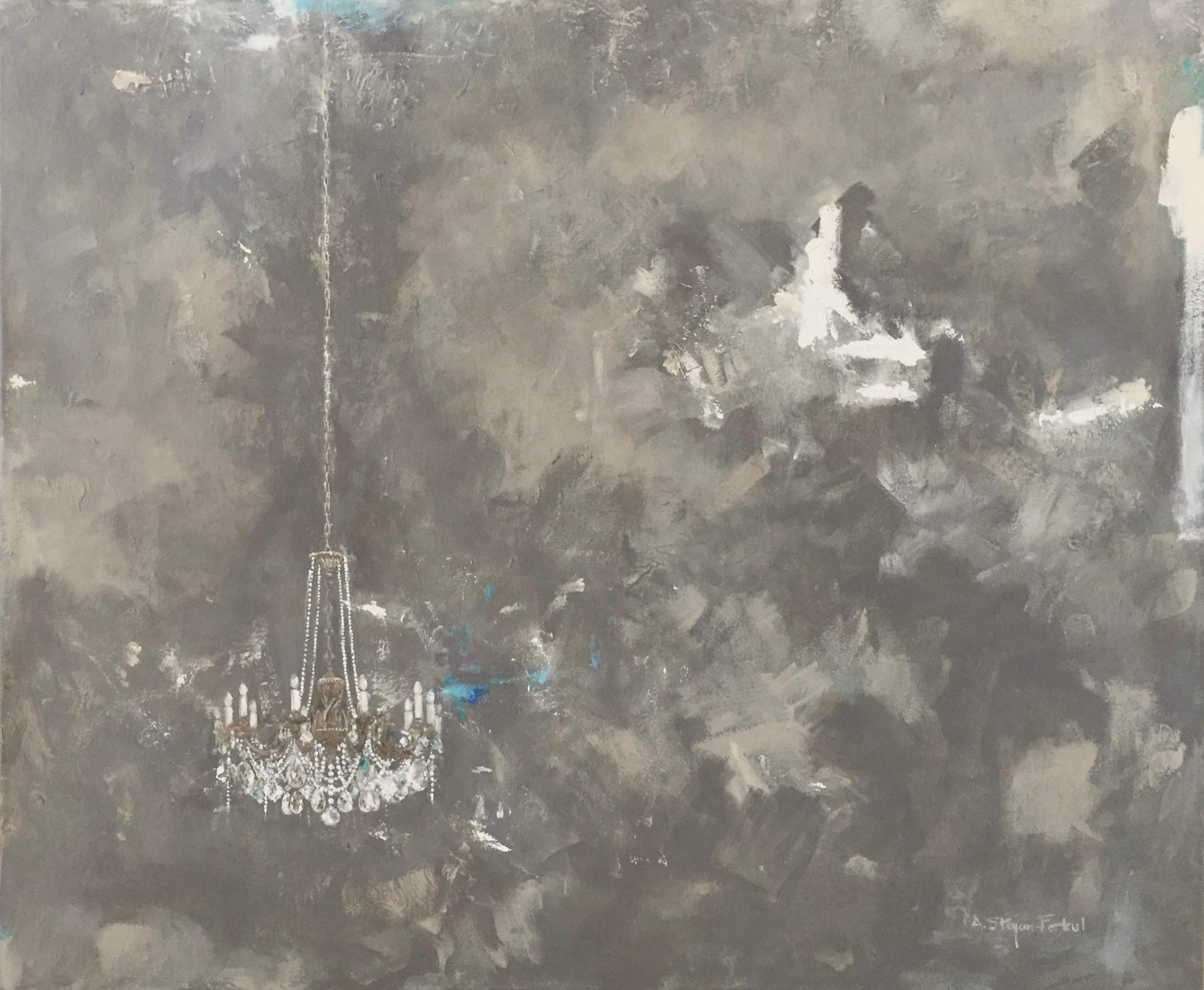 Andrea Stajan-Ferkul Interior Painting - The Brighter Side Of Things 3 (30"x36", semi-abstract chandelier painting)