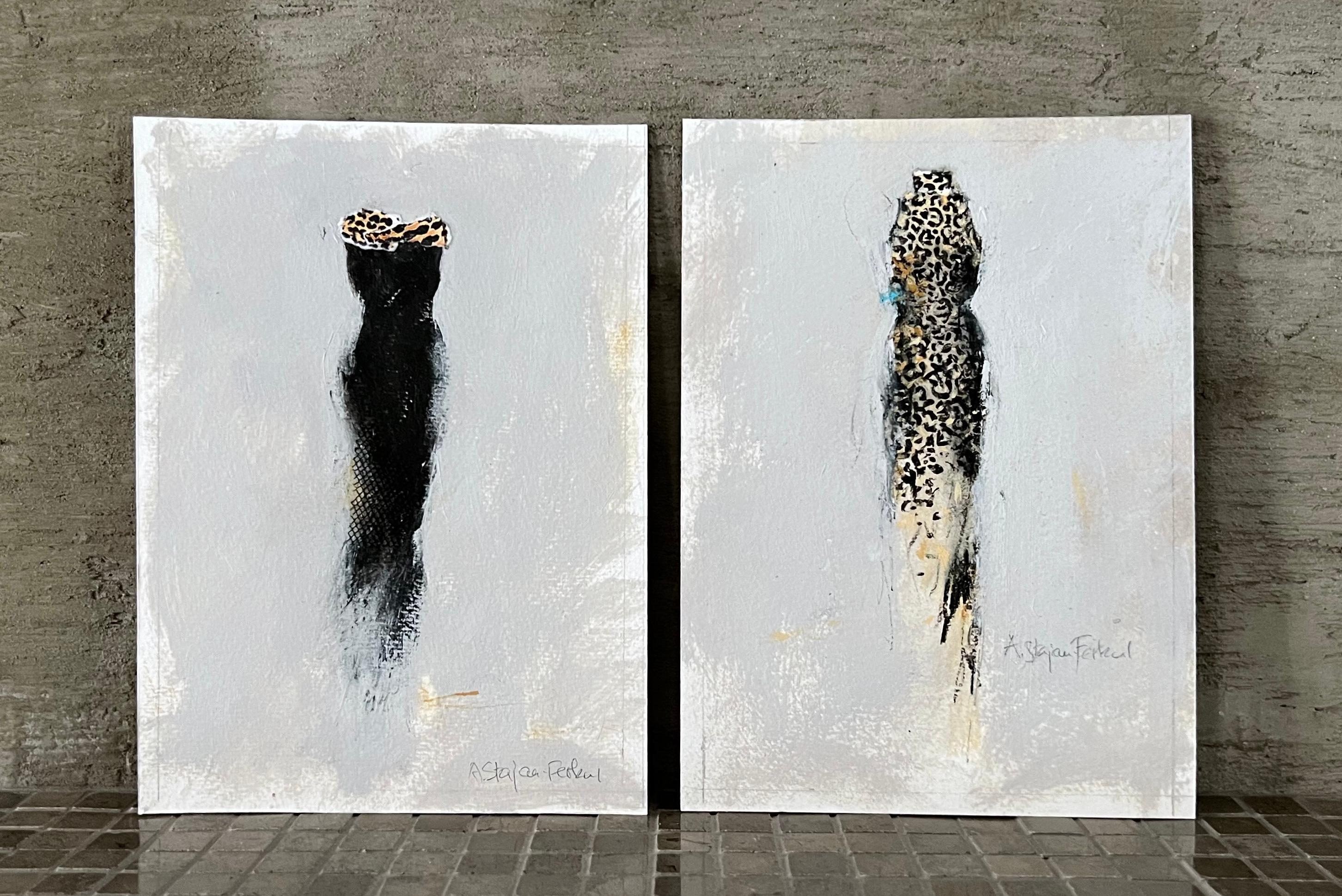El Vestidor - 5 "x7", 2 Obras De Arte En Papel, Negro, Estampado De Leopardo, Figurativo