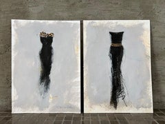 The Dressing Room - 5"x7"- 2 œuvres d'art originales sur papier, robes noires, mode