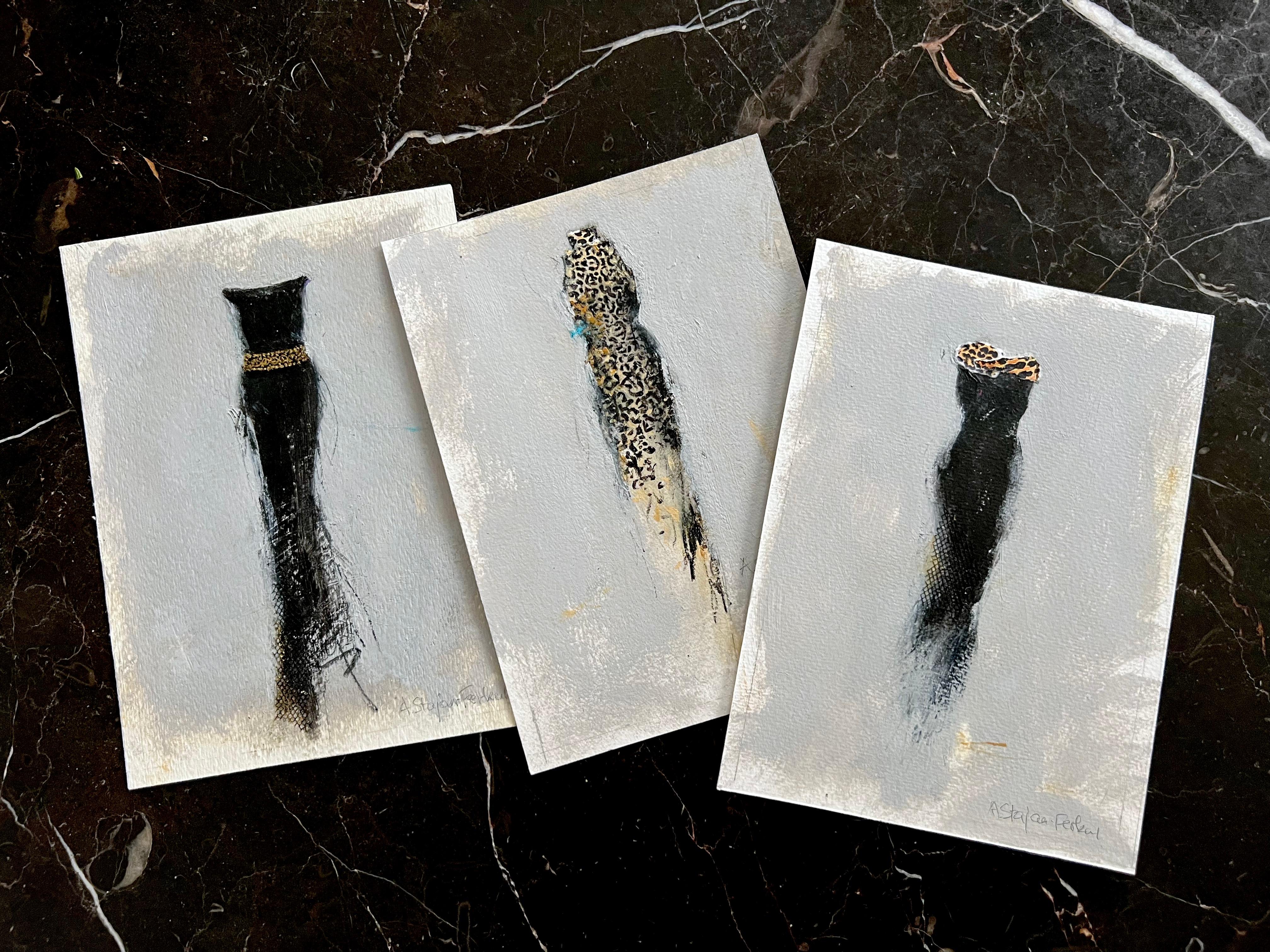 Il camerino - 3 opere d'arte originali su carta, serie Abito nero, 5 