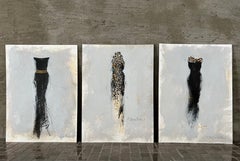 The Dressing Room - 5"x7" chacun, 3 œuvres d'art originales sur papier, série de robes noires