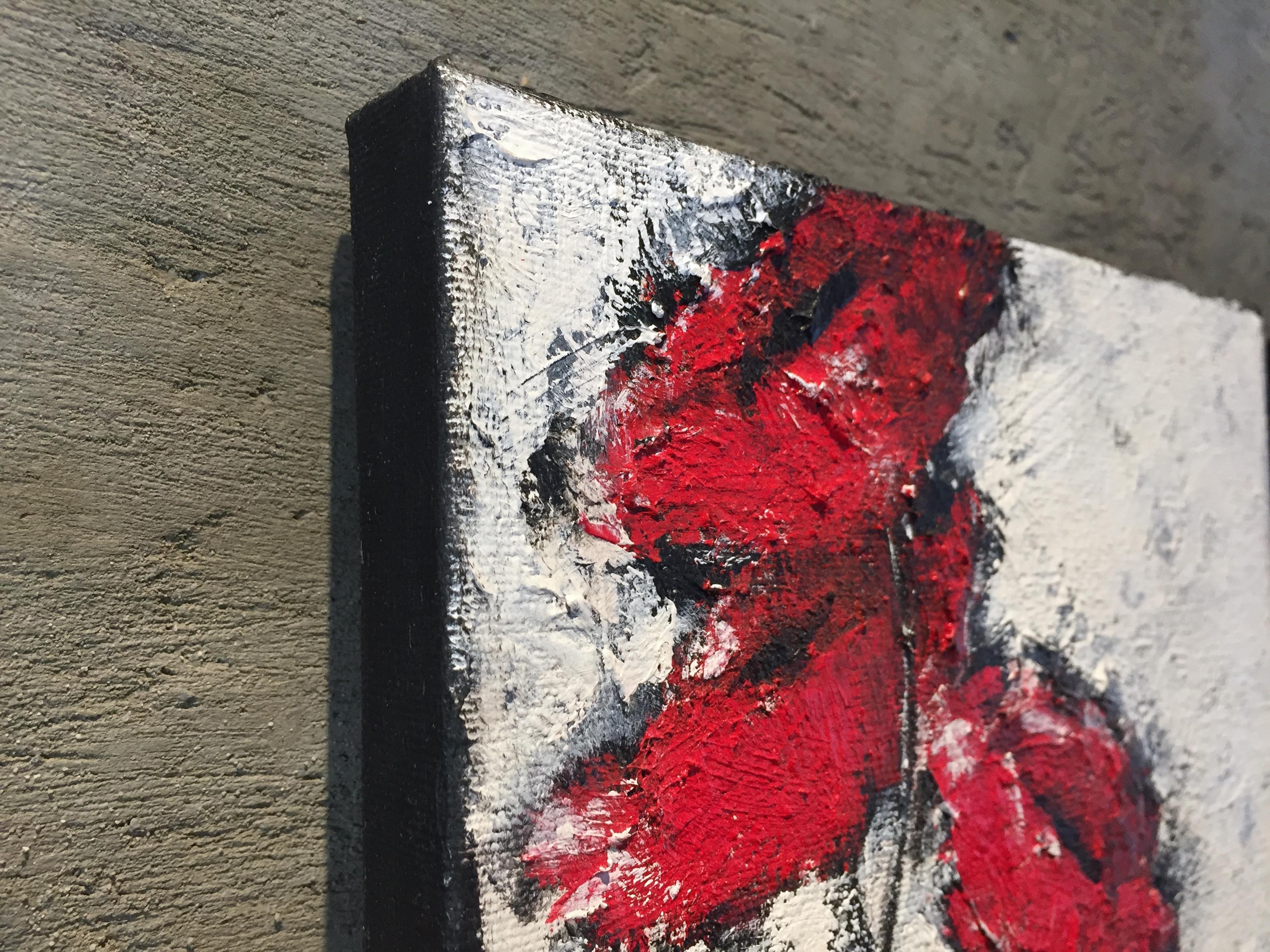 Stajan-Ferkul's minimal approach is carried through into her floral paintings where emphasis is put on simplifying the composition. Textures play a large role in this high contrast work, with an engaging contradiction between the impasto-like paint