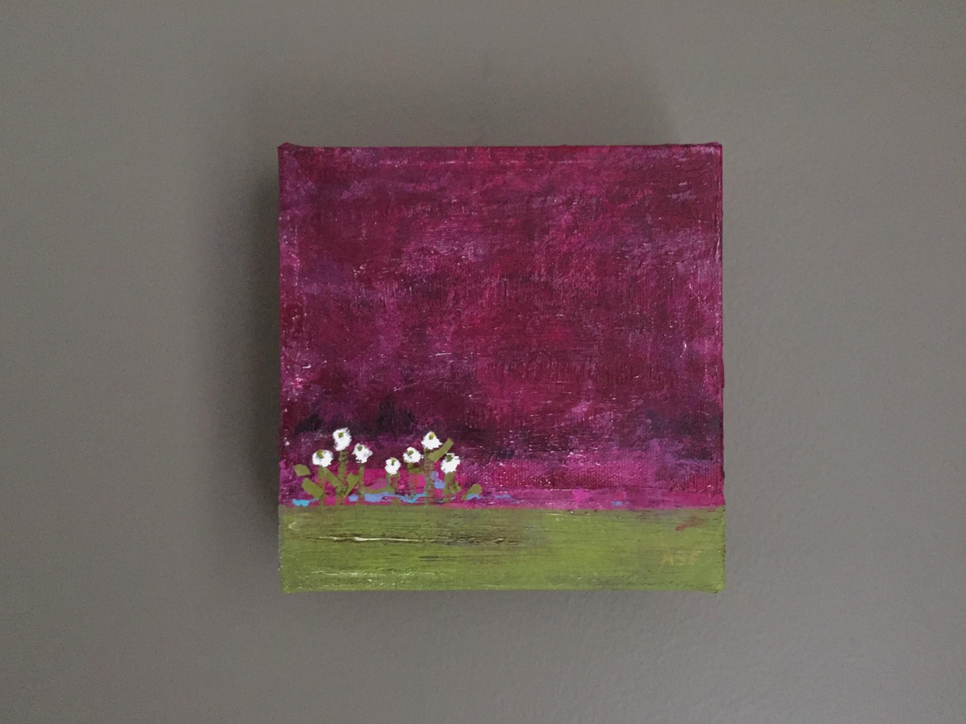 Tiny White Flowers 1 (6”x6”, small floral landscape)