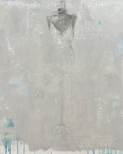 Underdressed - 24”x30”, Figurative Painting, Semi-Abstract, Neutral, Grey, White