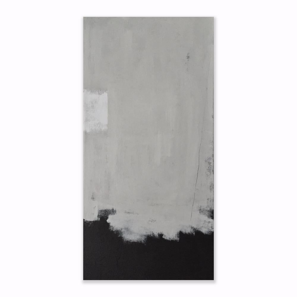 Untitled (Abstract 19) - 12 Zoll x 24 Zoll - Minimalistisches Gemälde, Grau, Schwarz, Neutral im Angebot 14