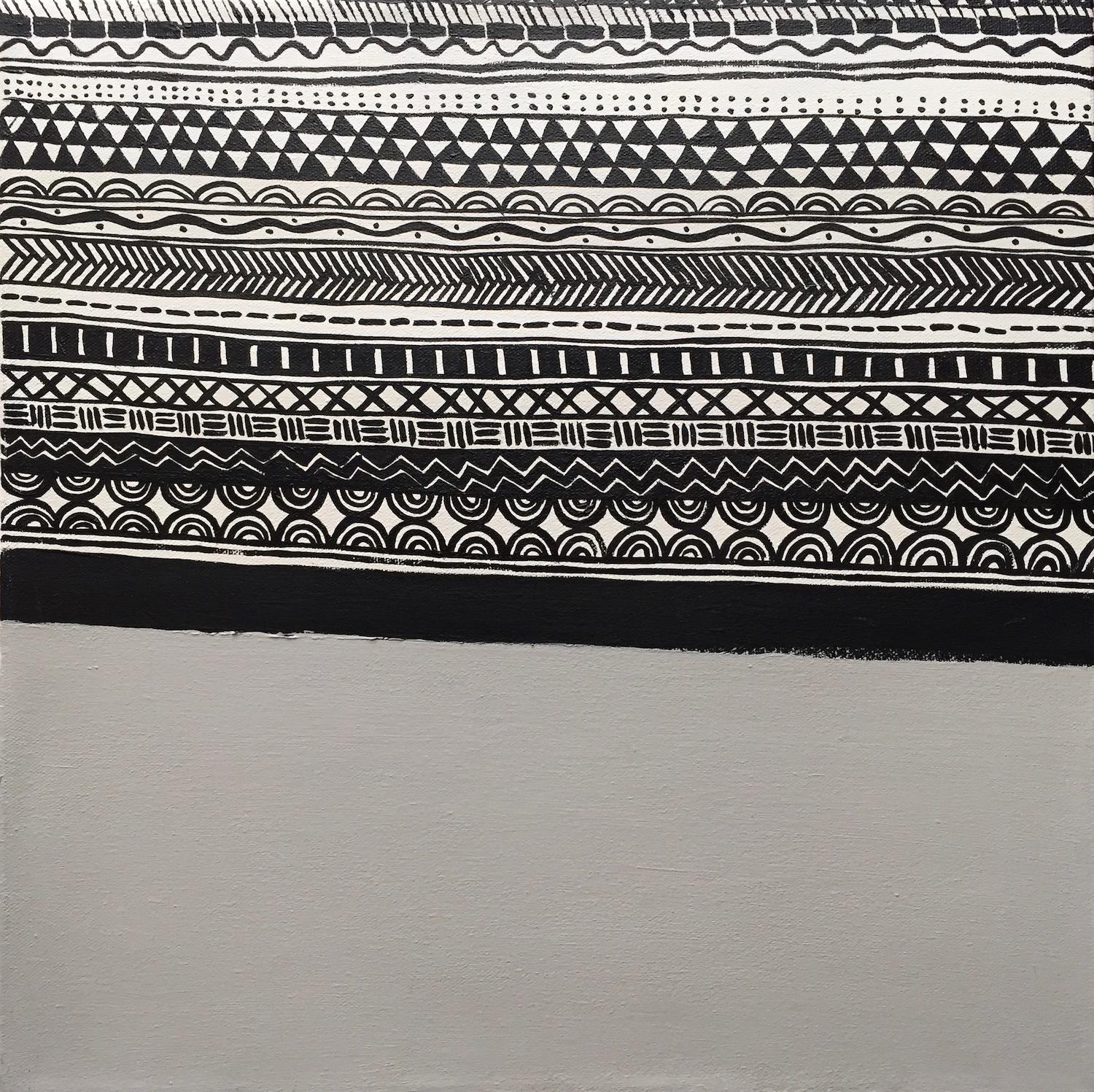 Abstract Painting di Andrea Stajan-Ferkul - Lungo le linee (motivo 4) - 16 "x16", Nero, Whiting, Beige, Geometrico Astratto