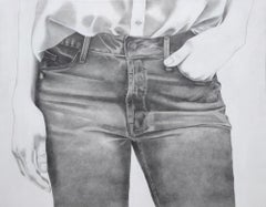 Sans titre (60""x48"" - Peinture de Jeans, Noir et Blanc, Acrylique, Crayon)