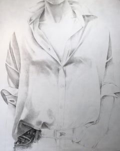 Untitled (White Shirt), 48 "x60", peinture acrylique et crayon, noir et blanc