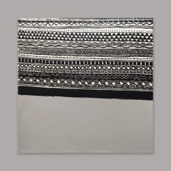 Visually Speaking -16"x16", Geometrisch, Abstraktes Gemälde, Schwarz, Weiß, Neutral 