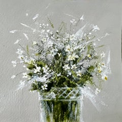Splash Of White - 5"x5" - Artwork On Paper, Delicate Flowers, Botanical Art