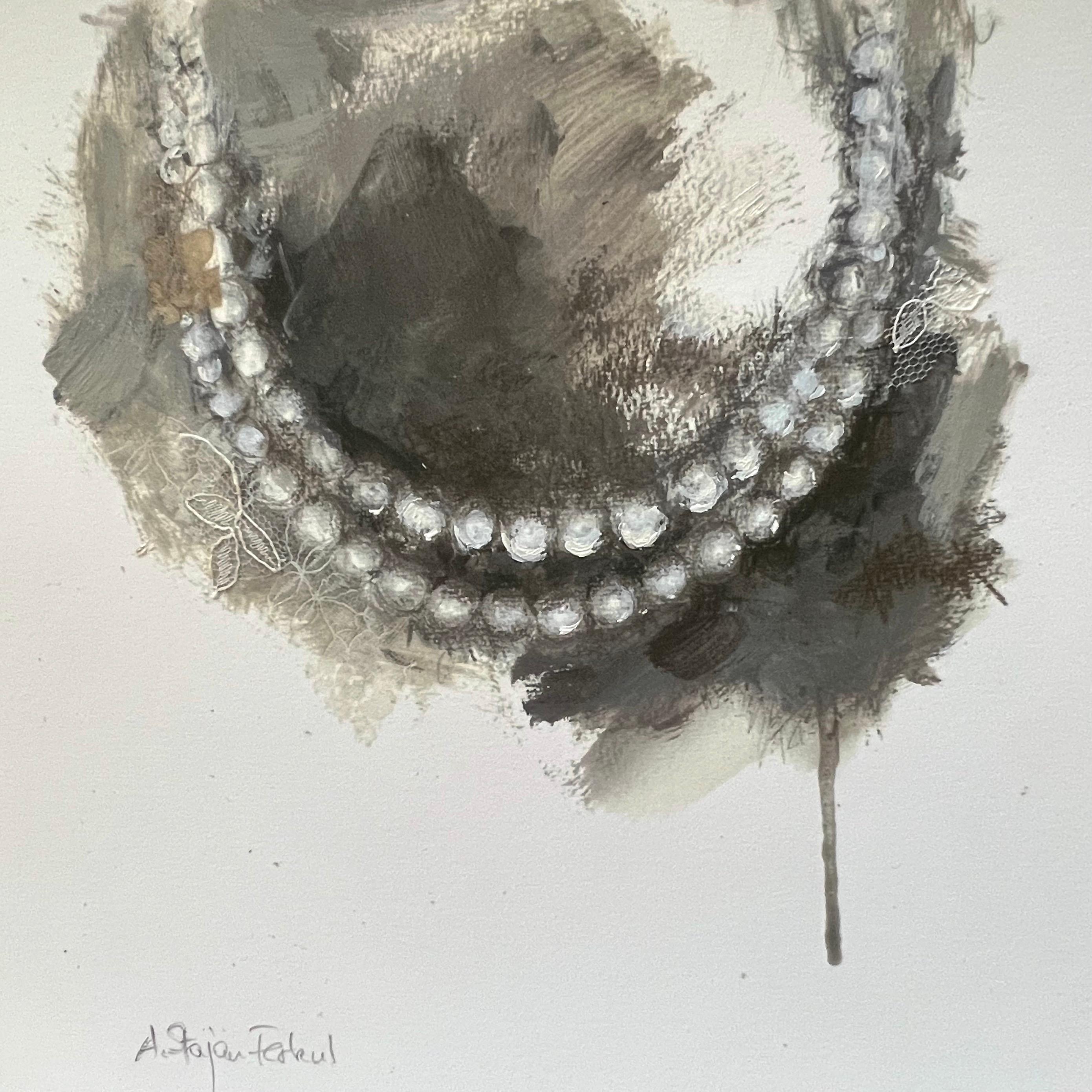 Homage to the classic double strand pearl necklace. The fusion of digital and hand painted elements give this artwork distinct character and individuality. The one-of-a-kind Giclée print is a high-quality reproduction of an original artwork, printed