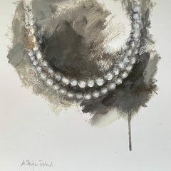 Always Pearls, 8"x8", Giclée Print W/ Hand Embellishments, Black And White, Grey