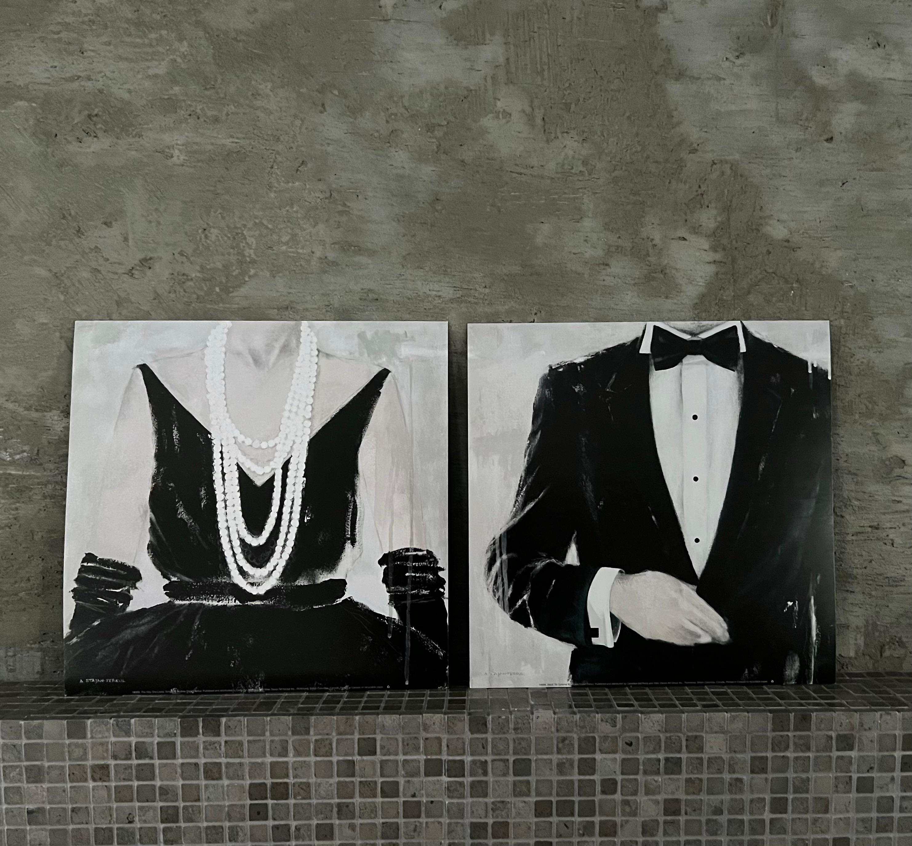 Cravate noire optionnelle - 12"x12" x 2, paire d'impressions d'art, robe, perles, smoking