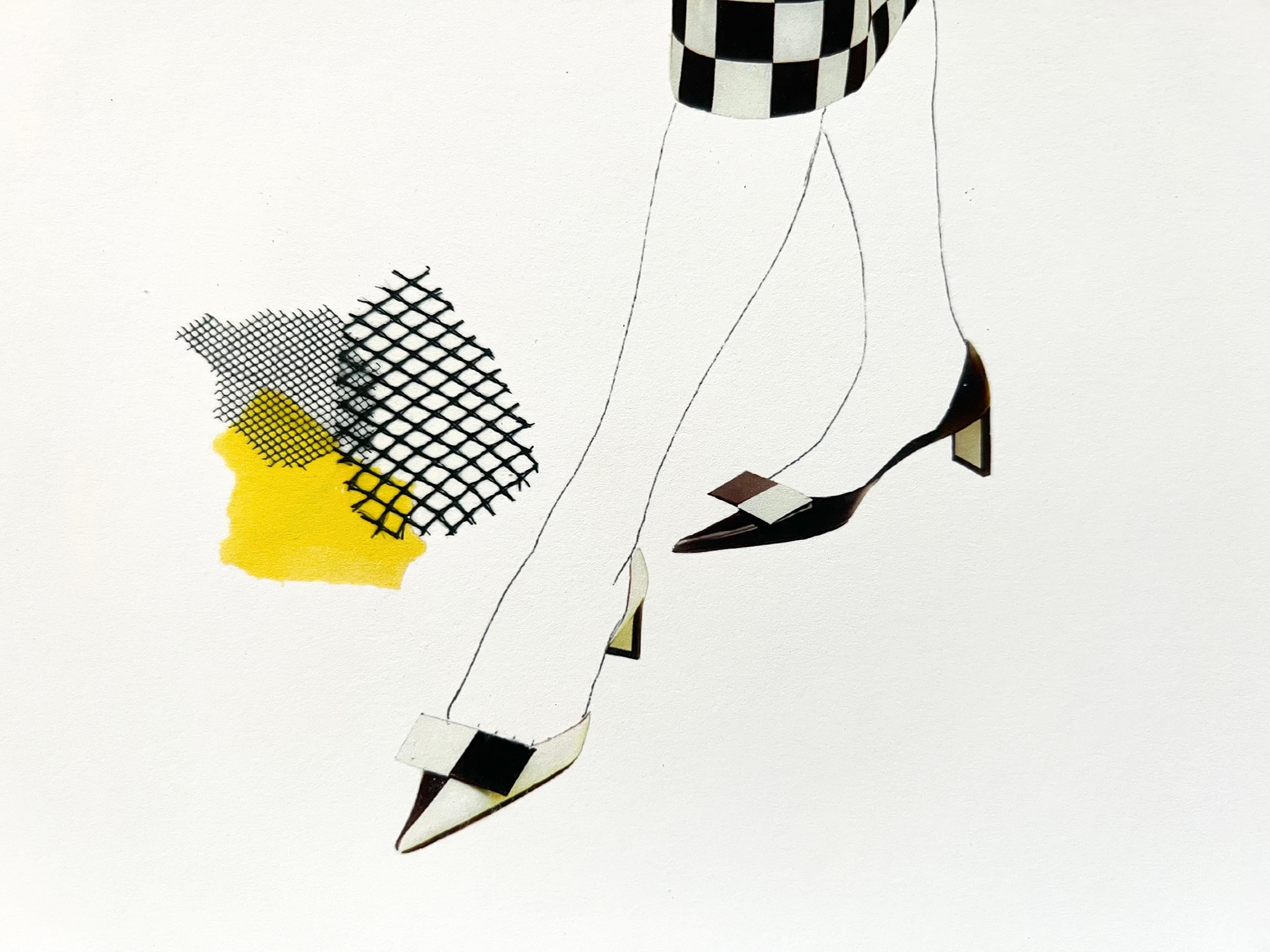 Eine Hommage an die Vintage-Mode von Dior. Eine Verschmelzung von digitaler Collage und handgezeichneten Linien verleiht diesem Kunstwerk einen unverwechselbaren Charakter und Individualität. Dieser einzigartige Giclée-Druck ist eine hochwertige