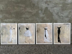 Colours Of The Night 1 - 4, Set Of 4 Art Prints, Figurative, Beige, Black, White
