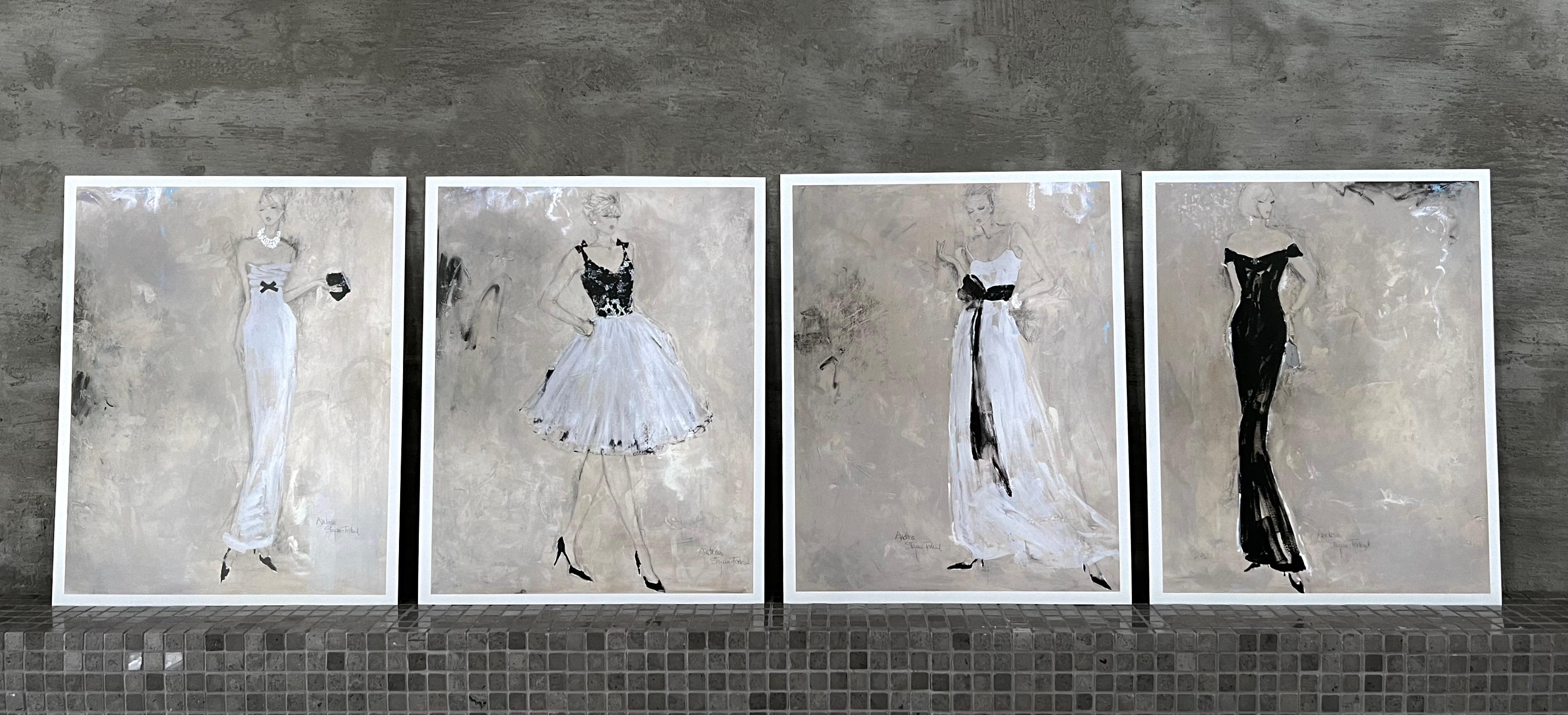 Figurative Print de Andrea Stajan-Ferkul - Colores De La Noche 1 - 4, Conjunto De 4 Impresiones De Arte, 11 "x14", Figurativo, Mujeres