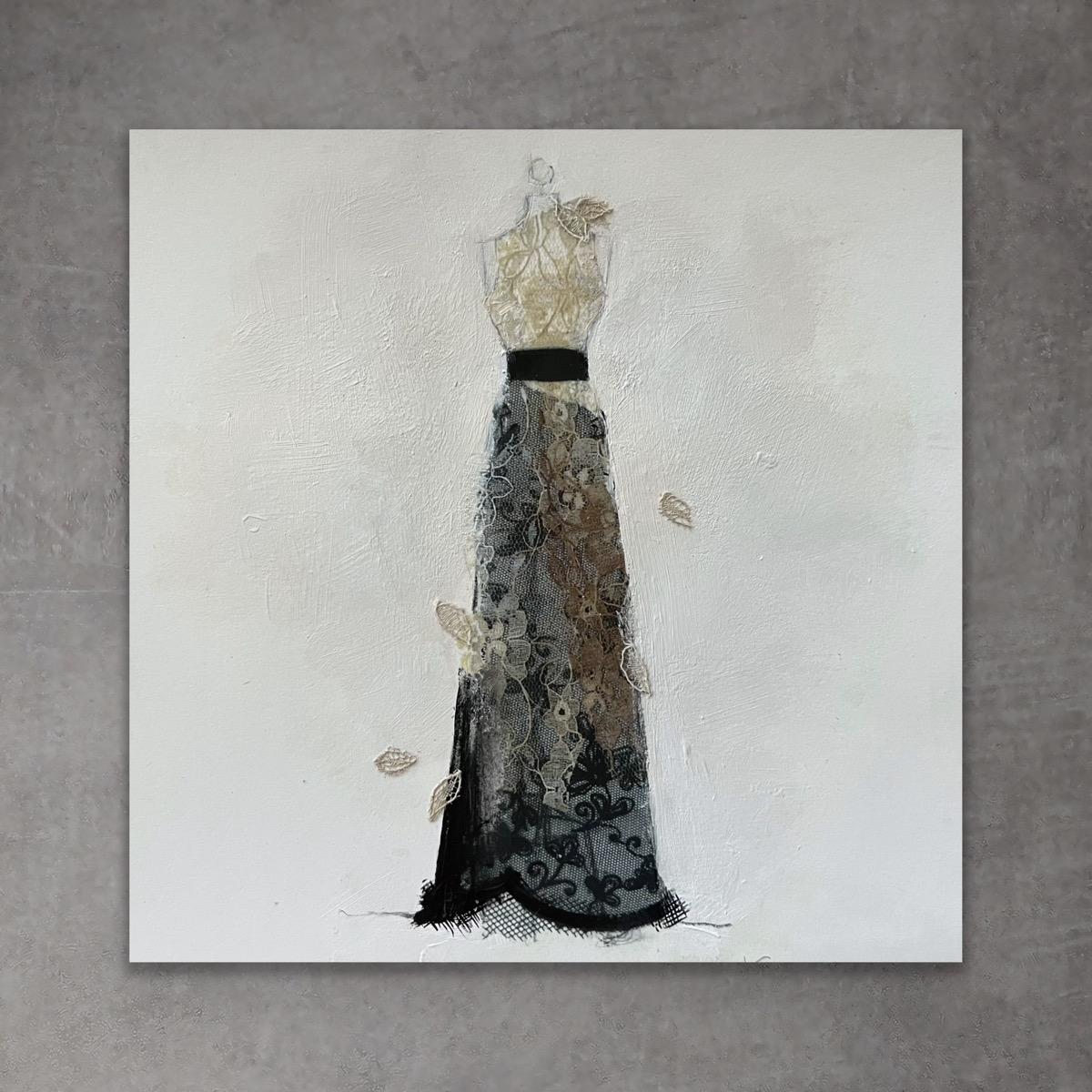 Covered In Lace , 8"x8", Giclée Print With Hand Embellishments, Black And White