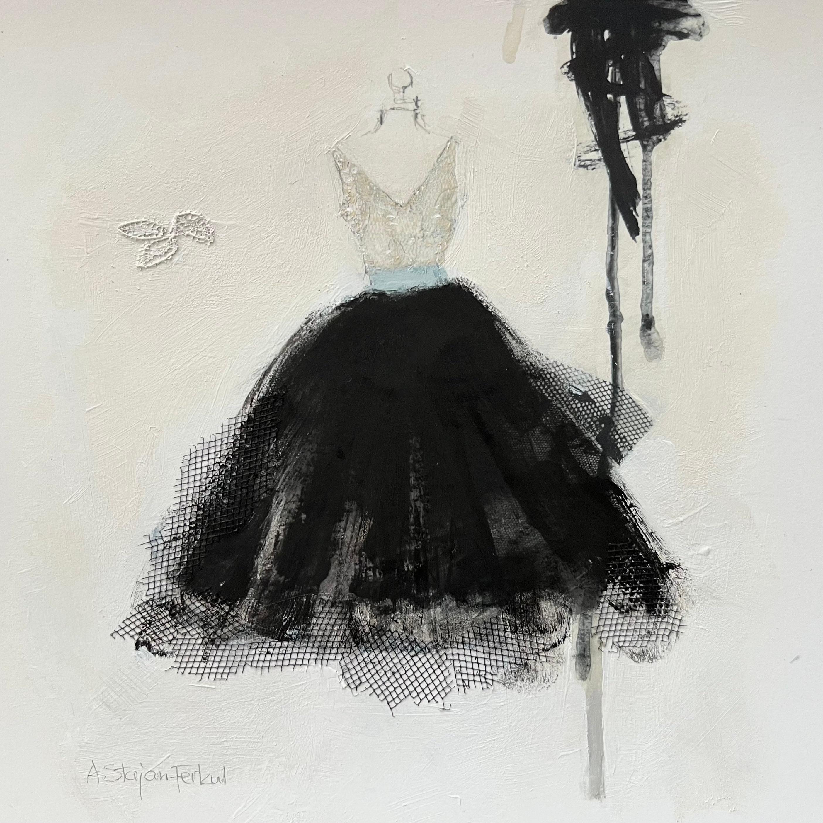 This dress evokes a sense of femininity, grace and timeless charm. The one-of-a-kind Giclée print is a high-quality reproduction of an original artwork printed on archival paper. Hand painted strokes and embellishments are added to give a unique