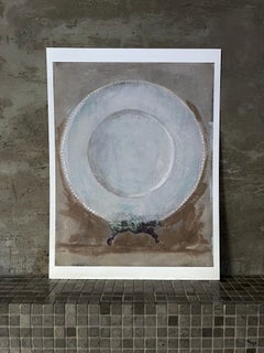 Dinner Party #1  - Art Print, 11"x14", Still Life White Plate, Beige/Green