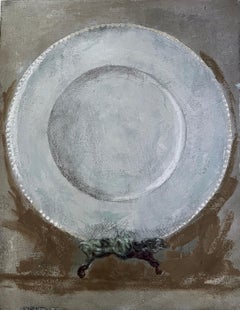 Dinner Party #1  - Art Print, 11"x14", Still Life White Plate, Beige/Green