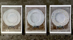 Dinner Party - 3 Art Prints, 11"x14" Each, Still Life White Plates, Beige/Green