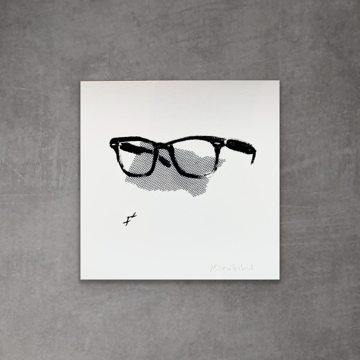 Eye Contact - 6"x6", Giclée Print, Black And White, Ray Ban Style Glasses - Art by Andrea Stajan-Ferkul