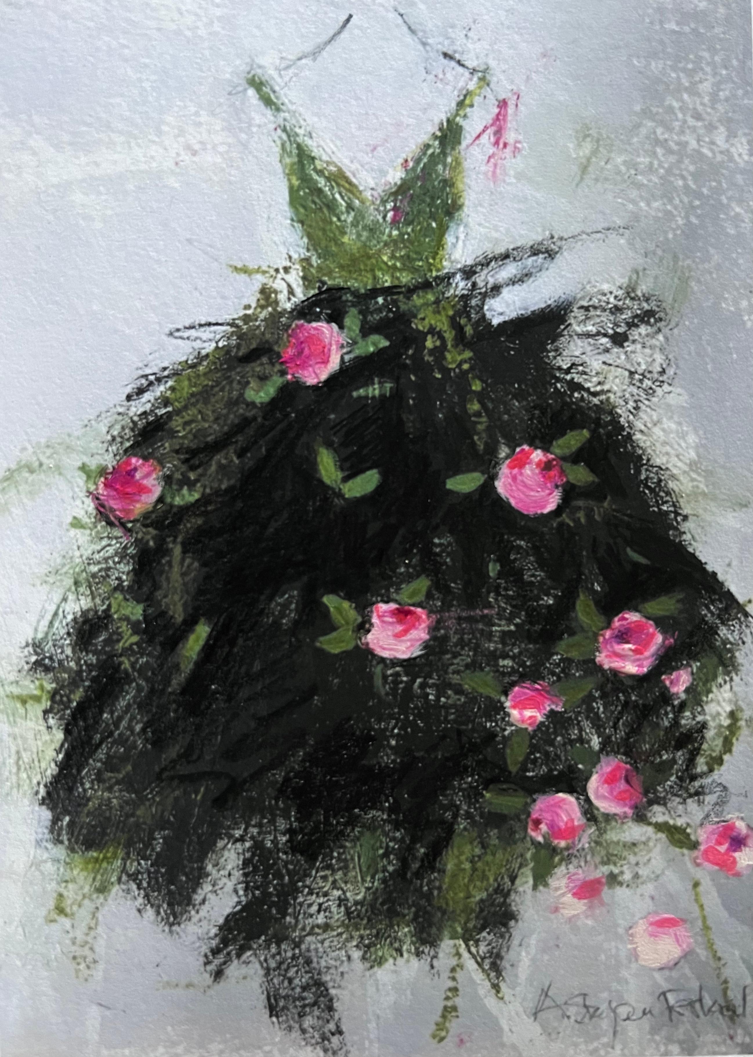 A delicate dance of pink, green and black. This limited edition Giclée print is a high-quality reproduction of an original artwork printed on archival paper. Hand painted strokes and embellishments are added to give a unique quality to the print.