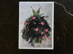 Garden Party - 5"x7", Giclée Print w/ Hand Painted Elements, Green, Pink, Black