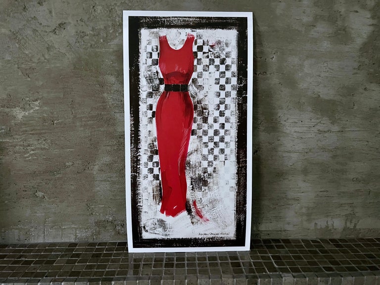 Andrea Stajan-Ferkul - Going Retro #2 - 7.5" x 14.5", Art Print, Red  Vintage Dress, Style, Fashion For Sale at 1stDibs