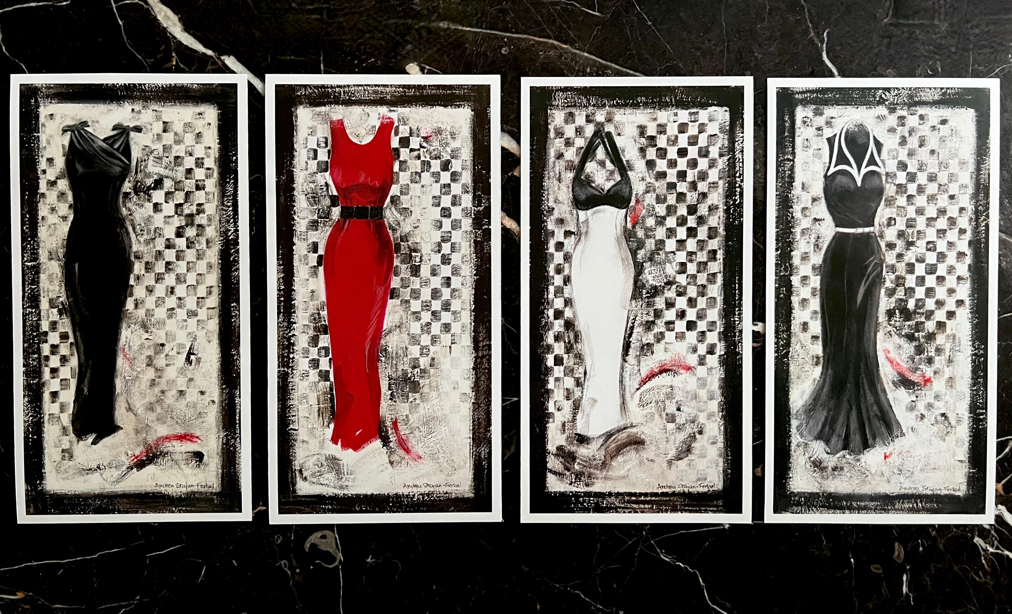 Going Retro - Stampa d'arte serie 1-4, quattro stampe d'arte di moda, nero, bianco, rosso