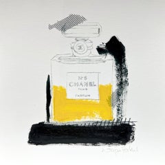Half Full - 6"x6", Giclée Print, Chanel No. 5 Perfume, Yellow, Black and White