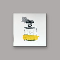 Vintage Homage to Chanel No.5 - 6"x6", Giclée Print, Perfume, Yellow, Black and White 