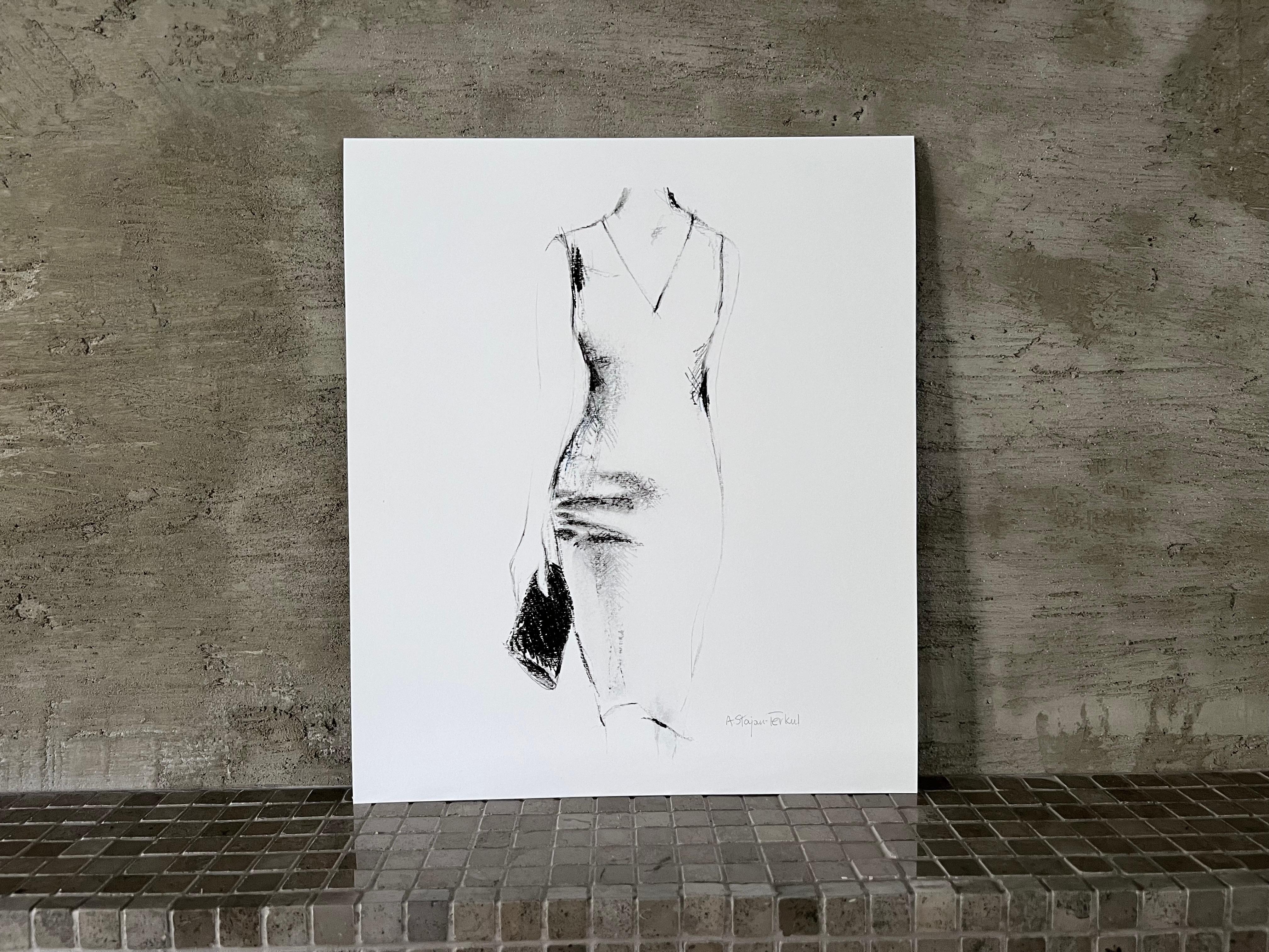 Andrea Stajan-Ferkul Figurative Art – It's All In The Bag #2, 9,75"x11,5", Kunstdruck, Schwarz und Weiß, Bleistiftkunst