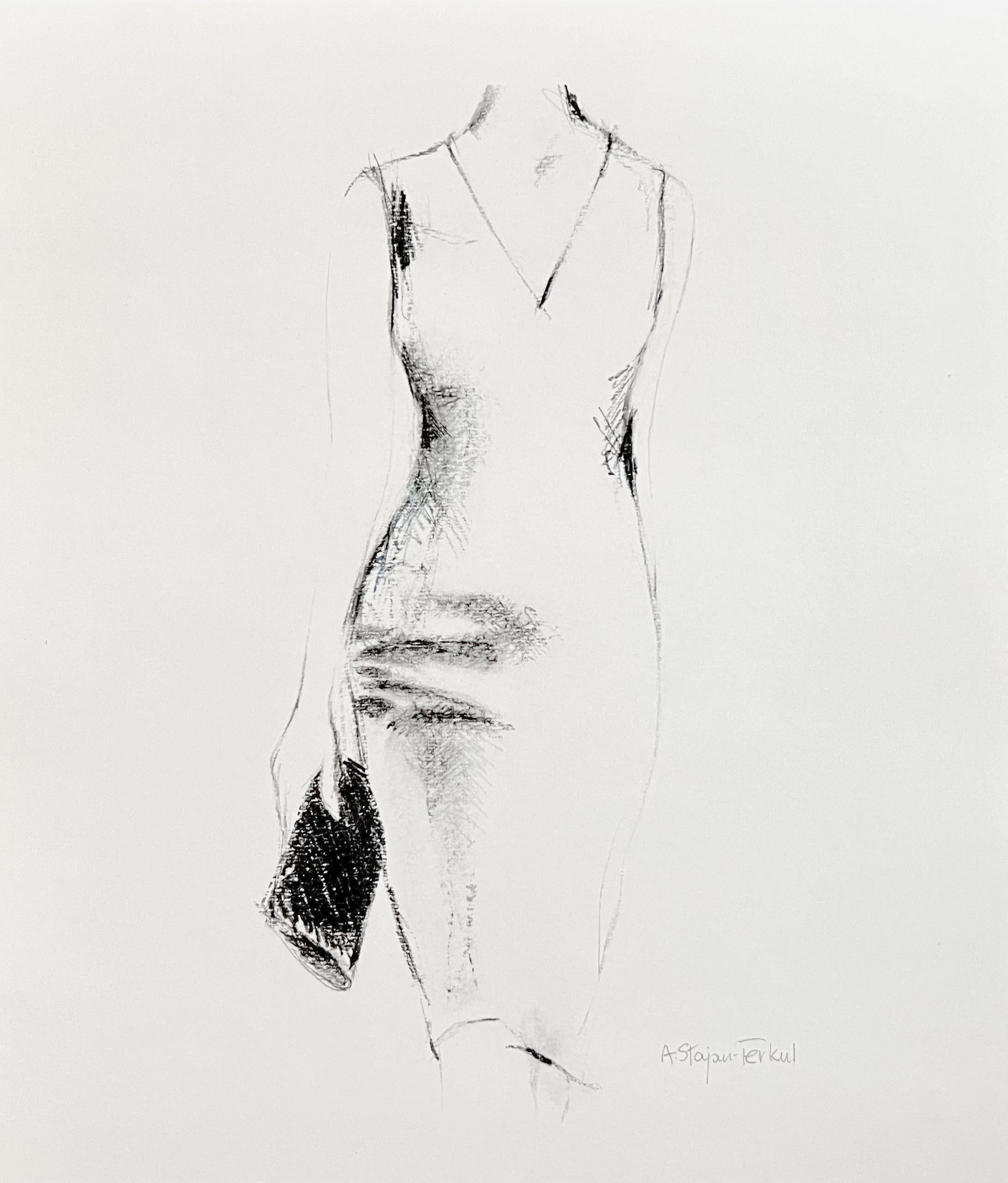 This art print on recycled paper features a strong yet minimalist figurative composition. A blend of detailed and expressive pencil work balances the contrast between dark and light. The art print exudes a contemporary and timeless aesthetic. Hand