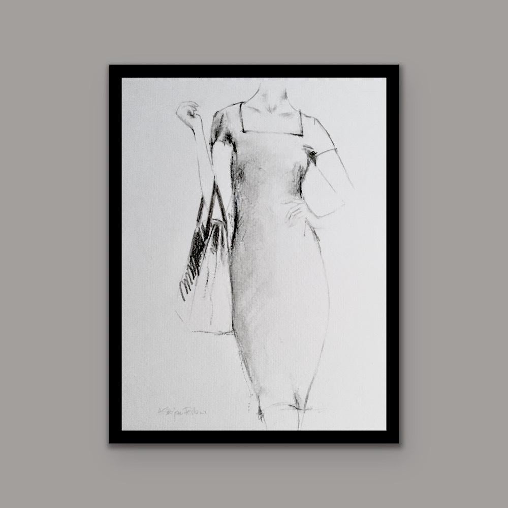 Dieser Kunstdruck auf Papier zeigt eine starke, aber minimalistische figurative Komposition. Eine Mischung aus detaillierter und ausdrucksstarker Bleistiftarbeit gleicht den Kontrast zwischen Dunkelheit und Licht aus. Der Kunstdruck strahlt eine