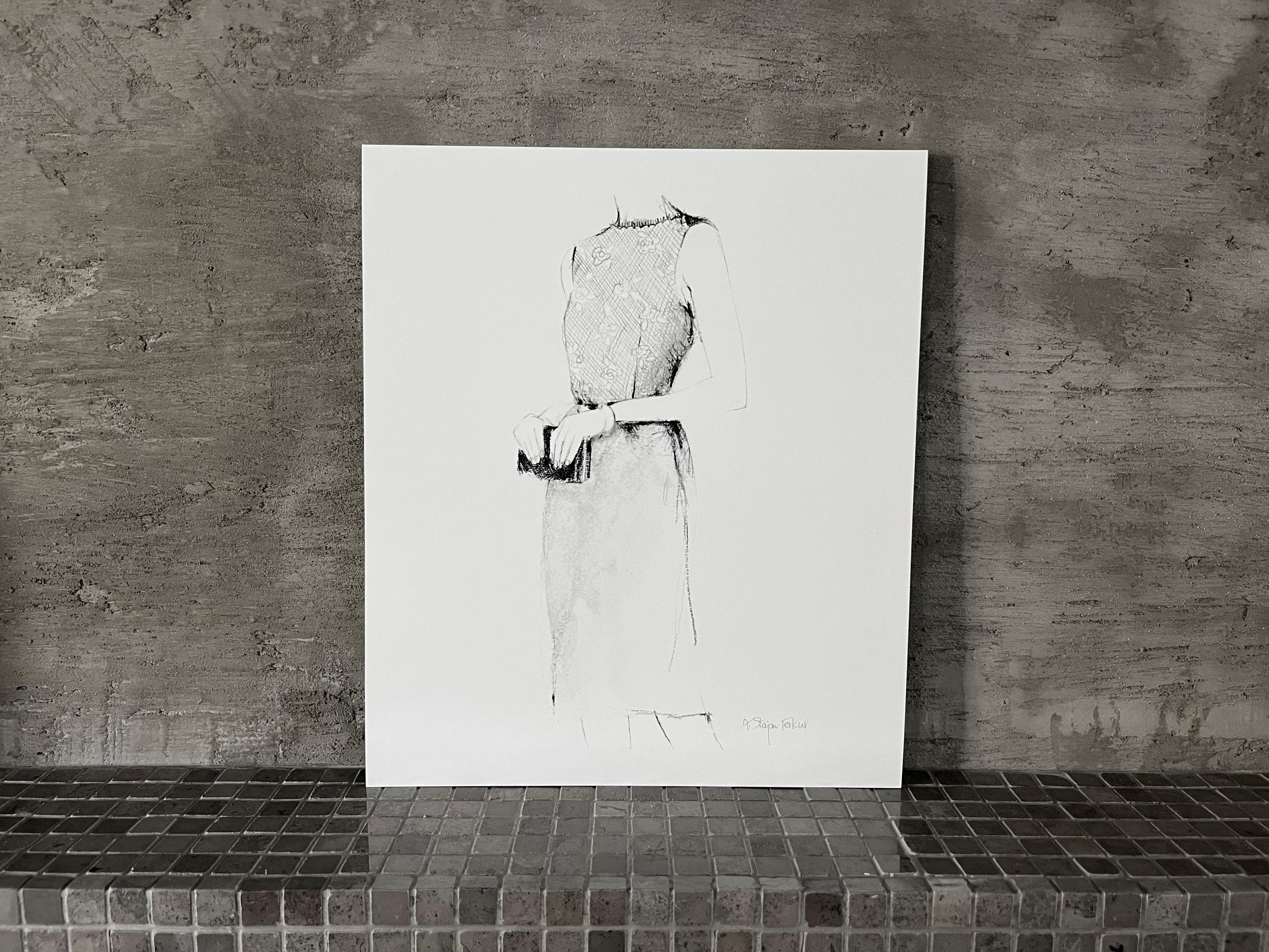 Andrea Stajan-Ferkul Figurative Art – It's All In The Bag #4 - 9.75"x11,5", Mode-Kunstdruck, Kleid, Figurative Druck