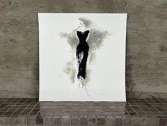 Kleines Schwarzes Kleid, 8 "x8", Giclée-Druck mit handgemalten Elementen, Schwarz und Weiß